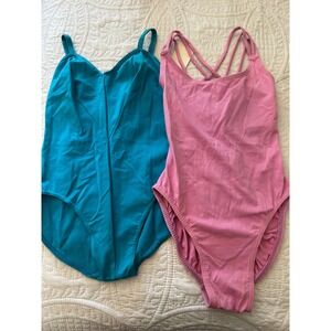 Vtg Lot of 2 Body Wrappers M Stevens Leotards Womens Large Pink Teal Dancewear
